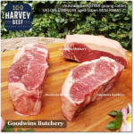 Beef Sirloin AGED BY GOODWINS Australia STEER young cattle (Striploin / New York Strip / Has Luar) frozen brand Harvey/Midfield STEAK 1cm 3/8" for schnitzel (price /600gr 4-5pcs)